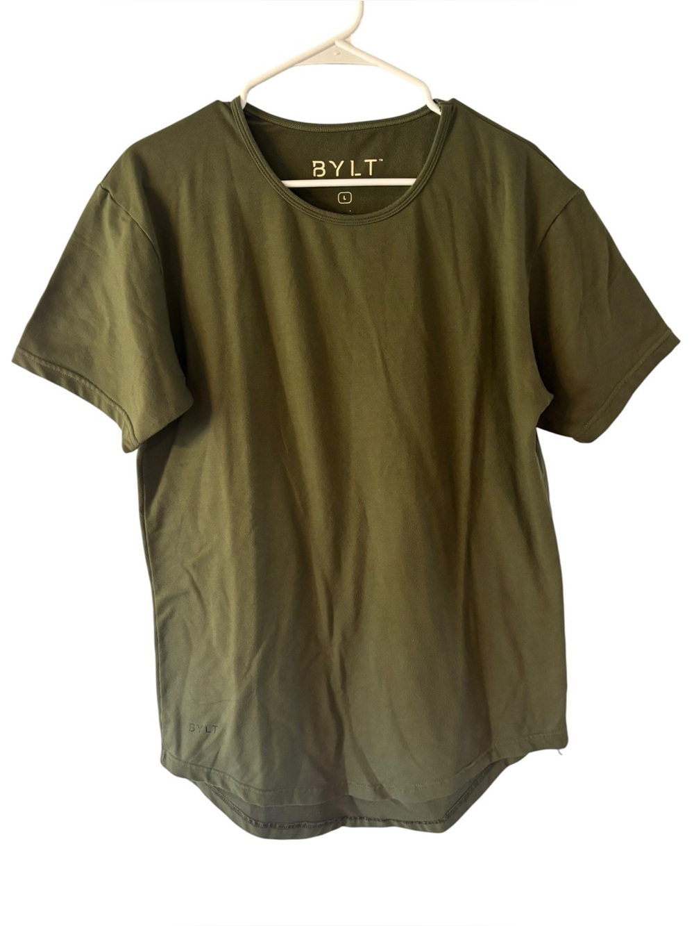 BYLT Men's Basics Drop-Cut‎ LUX Tee Large Green Curved Hem T Shirt Size Large
